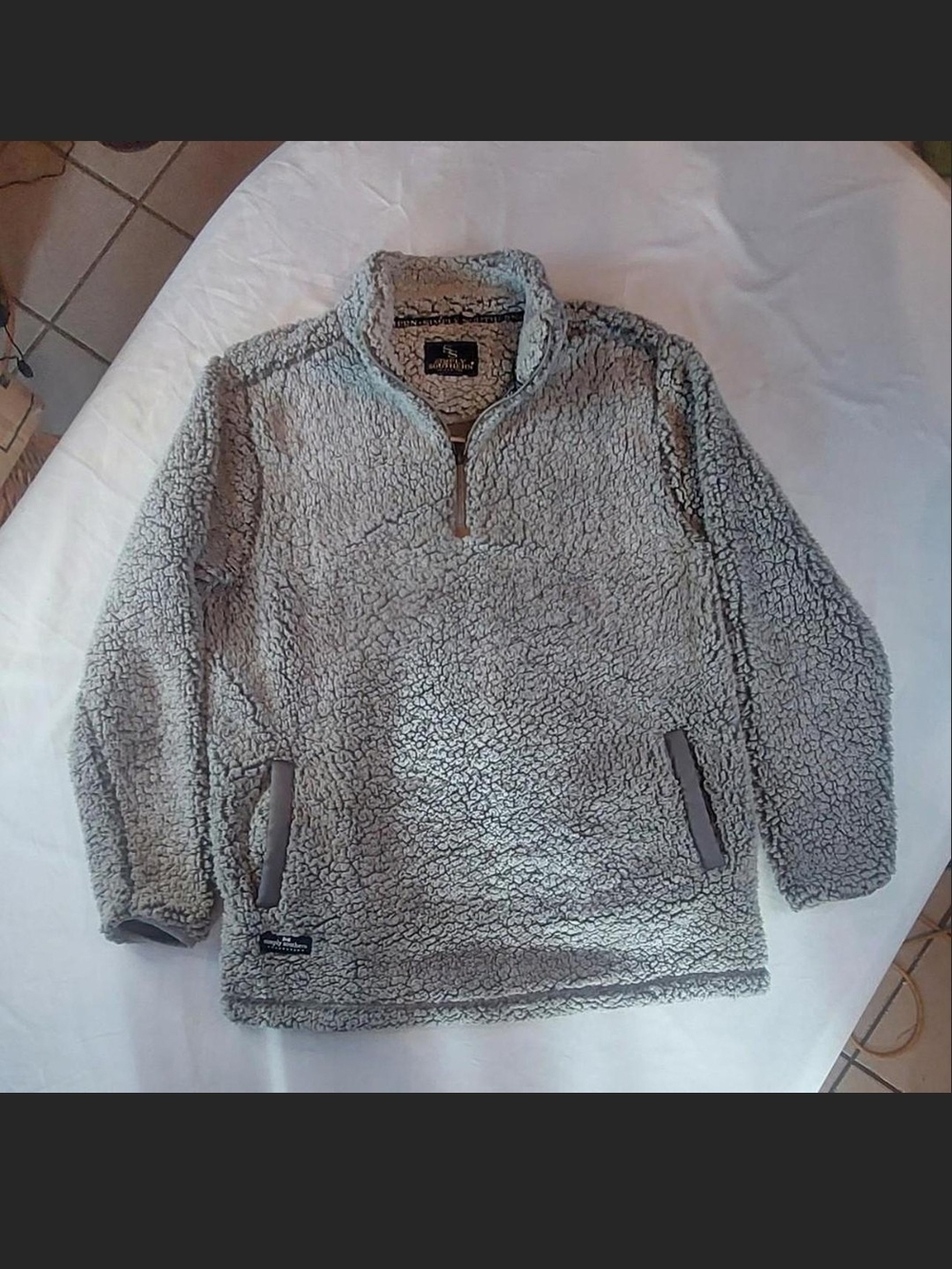 Simply Southern Women's Grey Sherpa Quarter-Zip Pullover Fleece Sz Lg Excellent